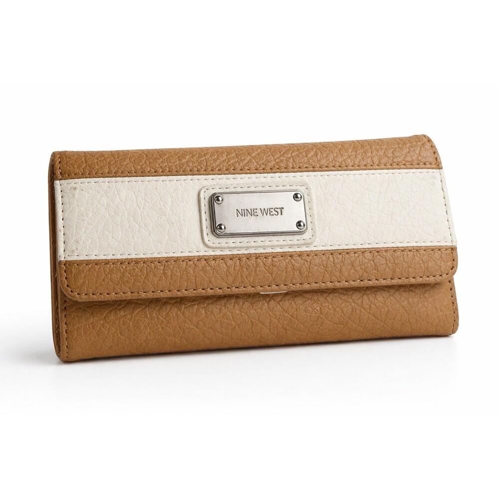 Nine West Women's Wallet & Tan and White with Gold Closure & Check Book Cover